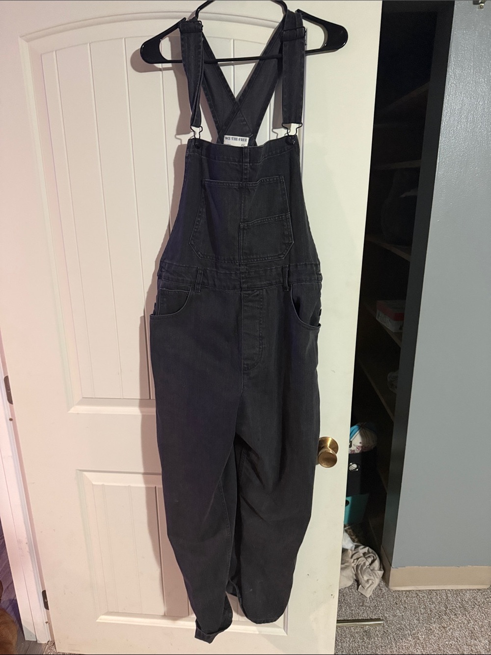 We The Free Black Denim Overall Jumpsuit